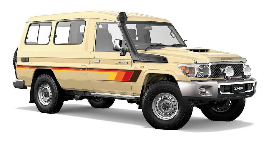 Broome body stripe kit - J78 Series Toyota Land Cruiser Troop Carrier TRD colours tan vehicle
