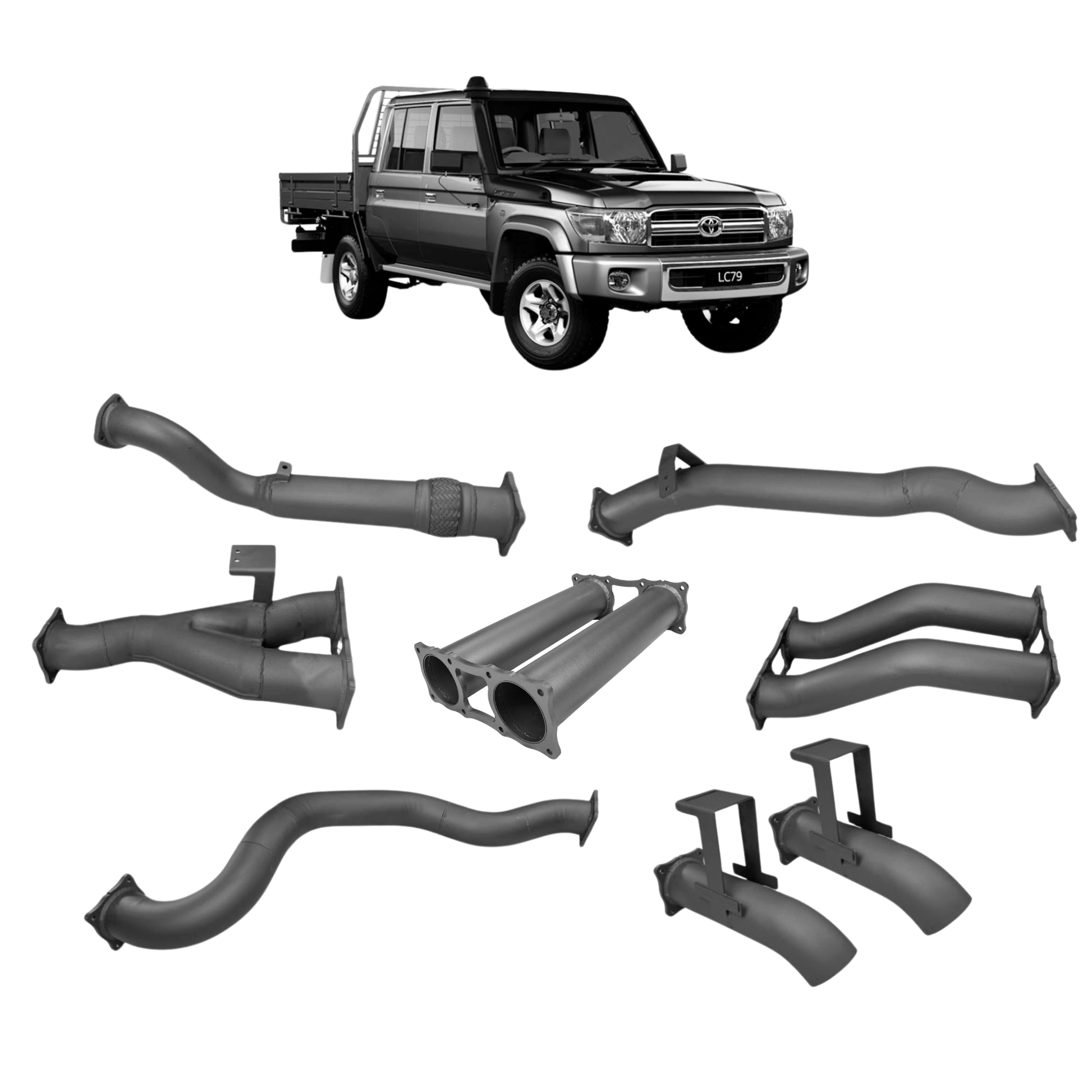 70 Series Land Cruiser Redback Extreme Duty Twin 4" Turbo Back Exhaust with Resonator for Toyota Landcruiser 79 Series Dual Cab